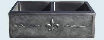 Stainless Steel Repousse Apron Sinks Repousse Fleur-de-Lis With Double Scrolls