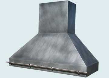  Zinc Range Hood Smooth Hood W/ Medium Patina & Front Pot Rail