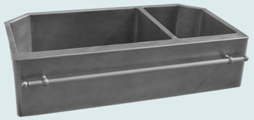 Custom Zinc Special Shape Sinks Angled Corners W/ Towel Bar & Medium Patina