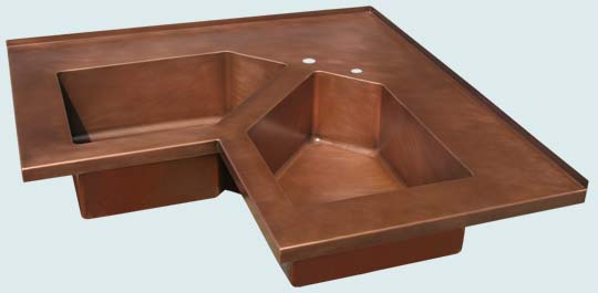 Handcrafted-Copper-Kitchen Sinks-5-Sided Bowls In Corner Sink