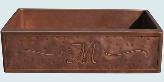 Handcrafted-Copper-Kitchen Sinks-Random Distressed With M Initial & Scrolls