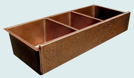 Handcrafted-Copper-Kitchen Sinks-Triple Bowl W/ Raised & Hammered Apron