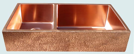 Handcrafted-Copper-Kitchen Sinks-Large Double,Semigloss,Hammered Apron  