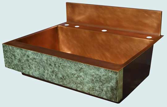 Handcrafted-Copper-Kitchen Sinks-Verde Fresco Old World Apron,Faucet Deck