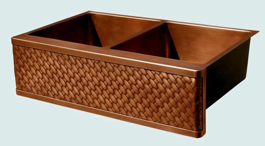 Handcrafted-Copper-Kitchen Sinks-Diagonal Weave On Smooth Double Sink