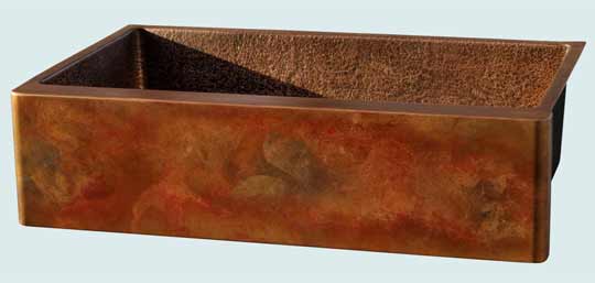 Handcrafted-Copper-Kitchen Sinks-Crackling Fire Old World Apron, Hammered Interior