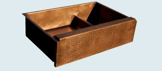 Handcrafted-Copper-Kitchen Sinks-Raised Hammered Apron, Lowered Divider