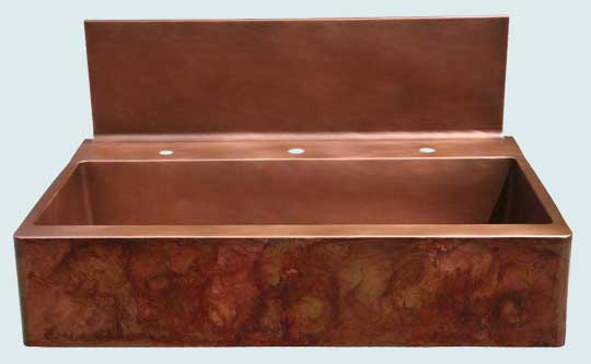 Handcrafted-Copper-Kitchen Sinks-Tall Splash W/ Crackling Fire Patina On Apron