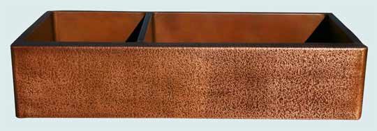 Handcrafted-Copper-Kitchen Sinks-Large Double Hammered Apron, Offset Bowls
