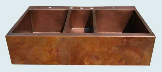 Handcrafted-Copper-Kitchen Sinks-Triple Undermount, Apricot Brandy Old World