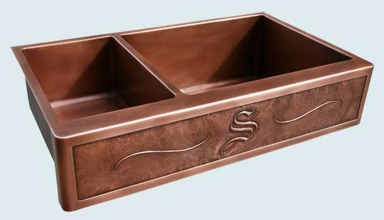 Handcrafted-Copper-Kitchen Sinks-Extra Long 2 Compartment W Script S