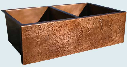 Handcrafted-Copper-Kitchen Sinks-Double W/ Reverse Hammered Square Apron