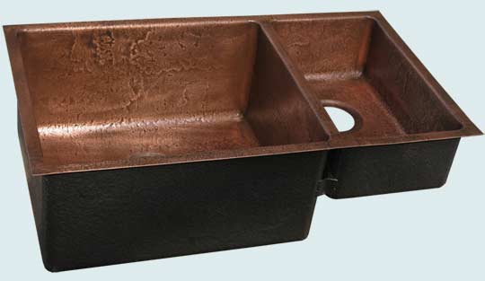 Handcrafted-Copper-Kitchen Sinks-Reverse Hammered 70-30 Undermount