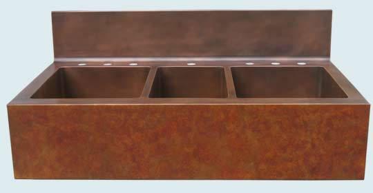 Handcrafted-Copper-Kitchen Sinks-3 Compartment W/ Splash & Renoir Old World On Apron