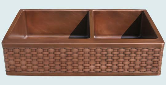 Handcrafted-Copper-Kitchen Sinks-Standard Weave On Smooth 2 Compartment