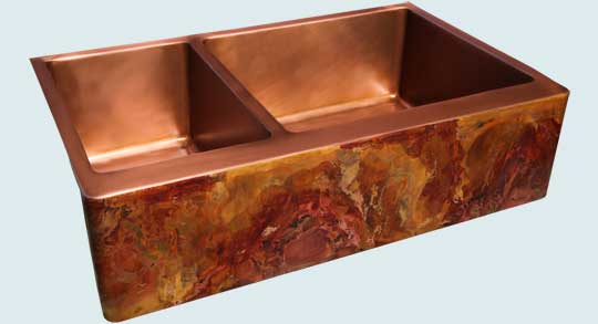 Handcrafted-Copper-Kitchen Sinks-Crackling Fire Old World On Double Sink