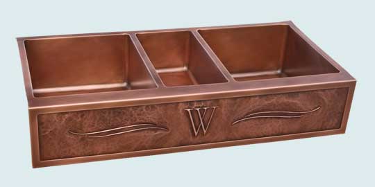 Handcrafted-Copper-Kitchen Sinks-Triple Bowl With "W" Initial