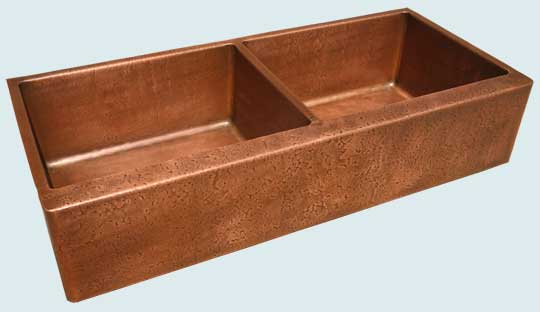 Handcrafted-Copper-Kitchen Sinks-Equal Bowls W/ Reverse Hammered & Medium Patina