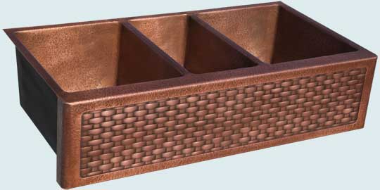 Handcrafted-Copper-Kitchen Sinks-Random Hammered Triple W/ Woven Apron