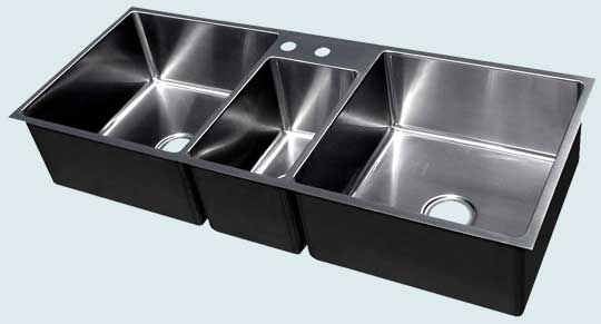 Handcrafted-Stainless-Kitchen Sinks-3 Compartment w Veggie Sink