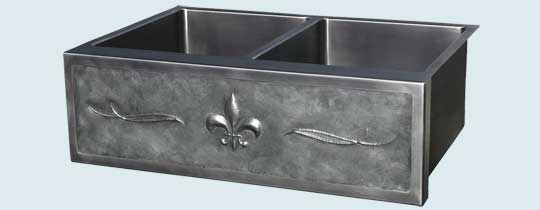 Handcrafted-Stainless-Kitchen Sinks-Repousse Fleur-de-Lis With Double Scrolls