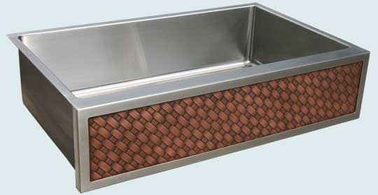 Handcrafted-Stainless-Kitchen Sinks-Stainless Sink with Copper Diagonal Weave - Single Compartment