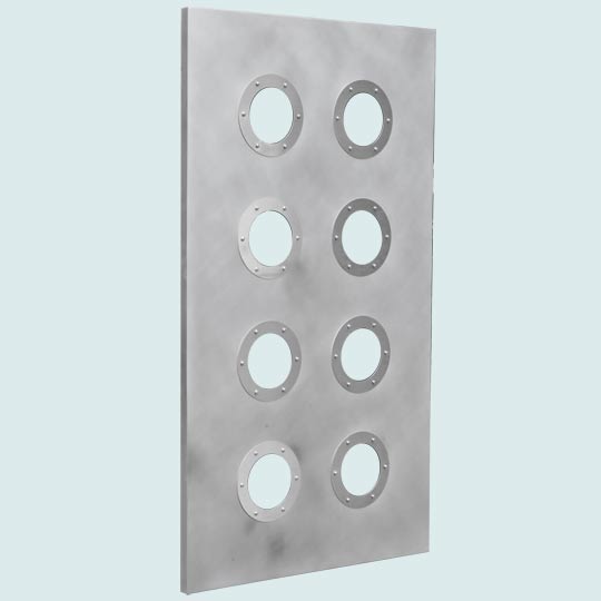 Handcrafted-Zinc-Backsplashes-Zinc Door with Porthole Windows