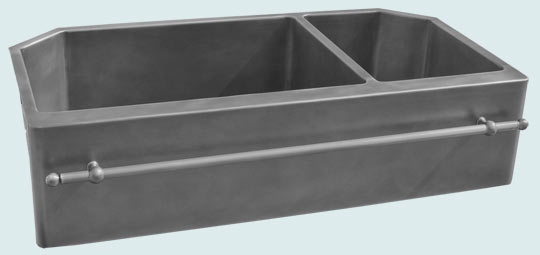 Handcrafted-Zinc-Kitchen Sinks-Angled Corners W/ Towel Bar & Medium Patina